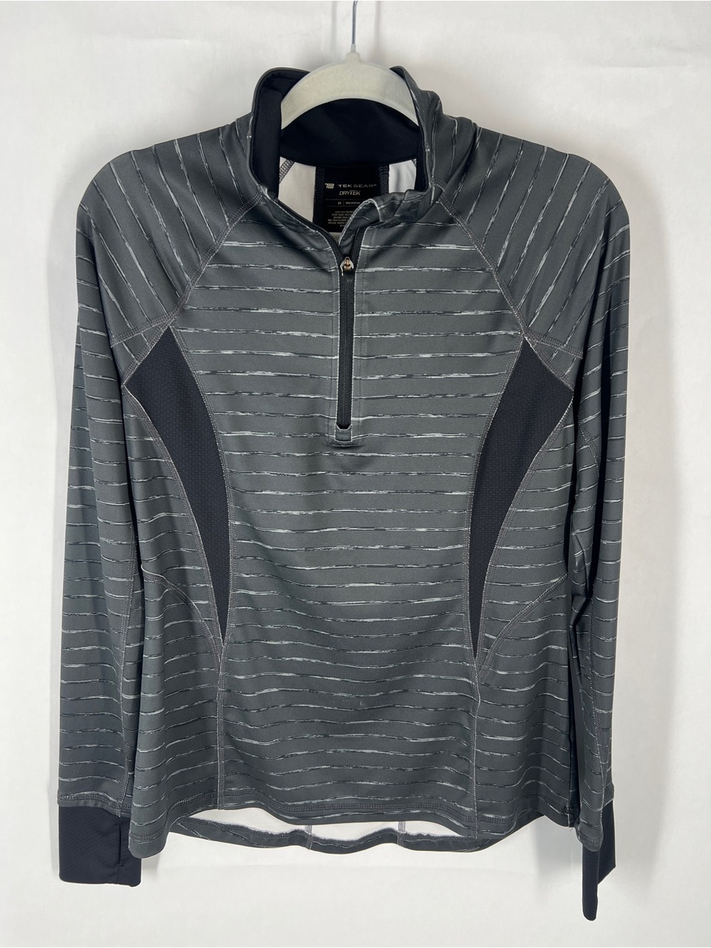 Tek Gear DryTek Gray Striped Quarter Zip Running Top Size M